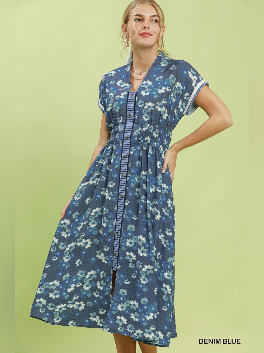 Umgee Ruffle Sleeve Henley Shift Dress